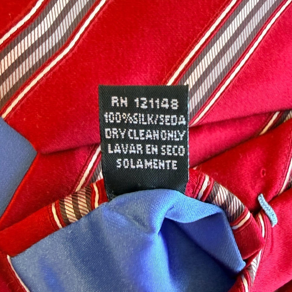 Bugatti Red and Gray 100% Silk Striped Tie - Picture 5 of 5